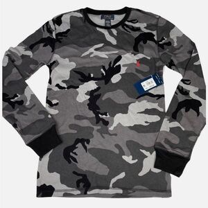 Ralph Lauren Men's Long Sleeve Camouflage Sleep Shirt - Black and Gray NWT